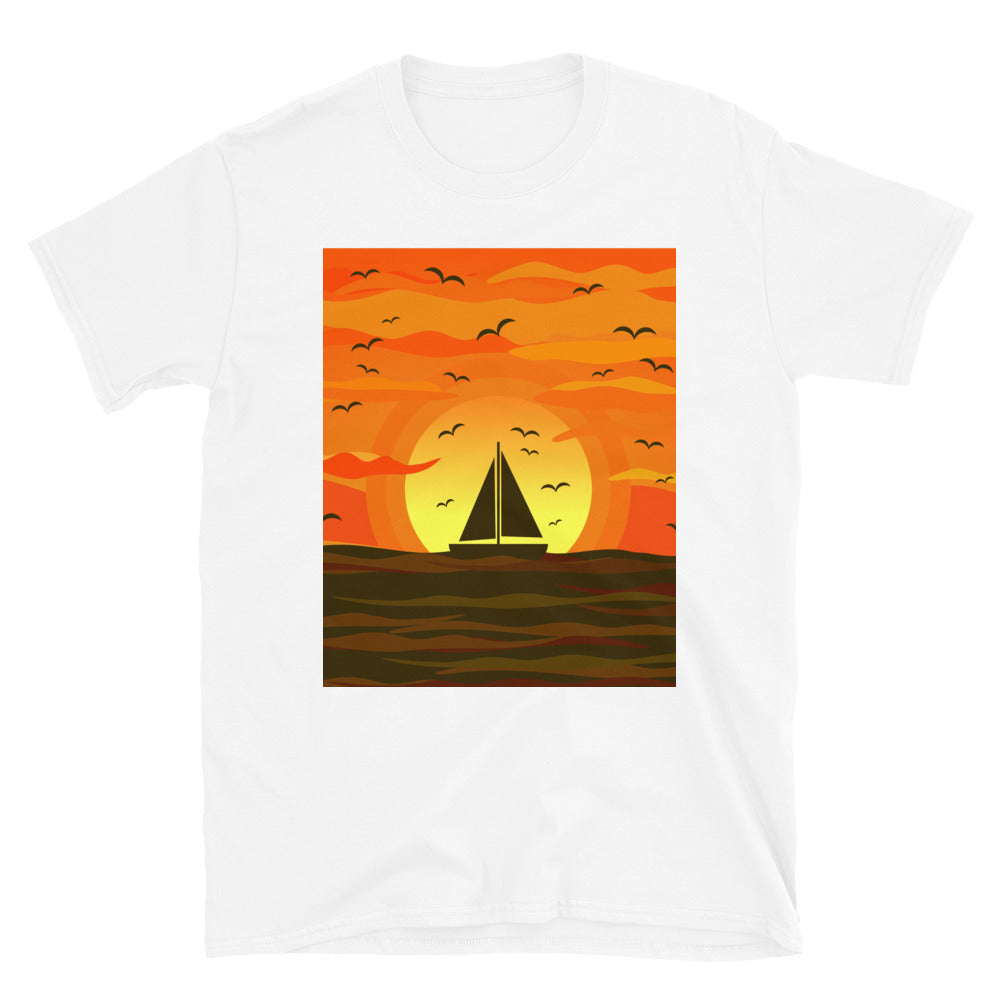 Purjevene auringonlaskussa t-paita